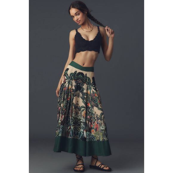 Farm Rio Jungle Print V-Waist Midi Skirt - Picture 1 of 4